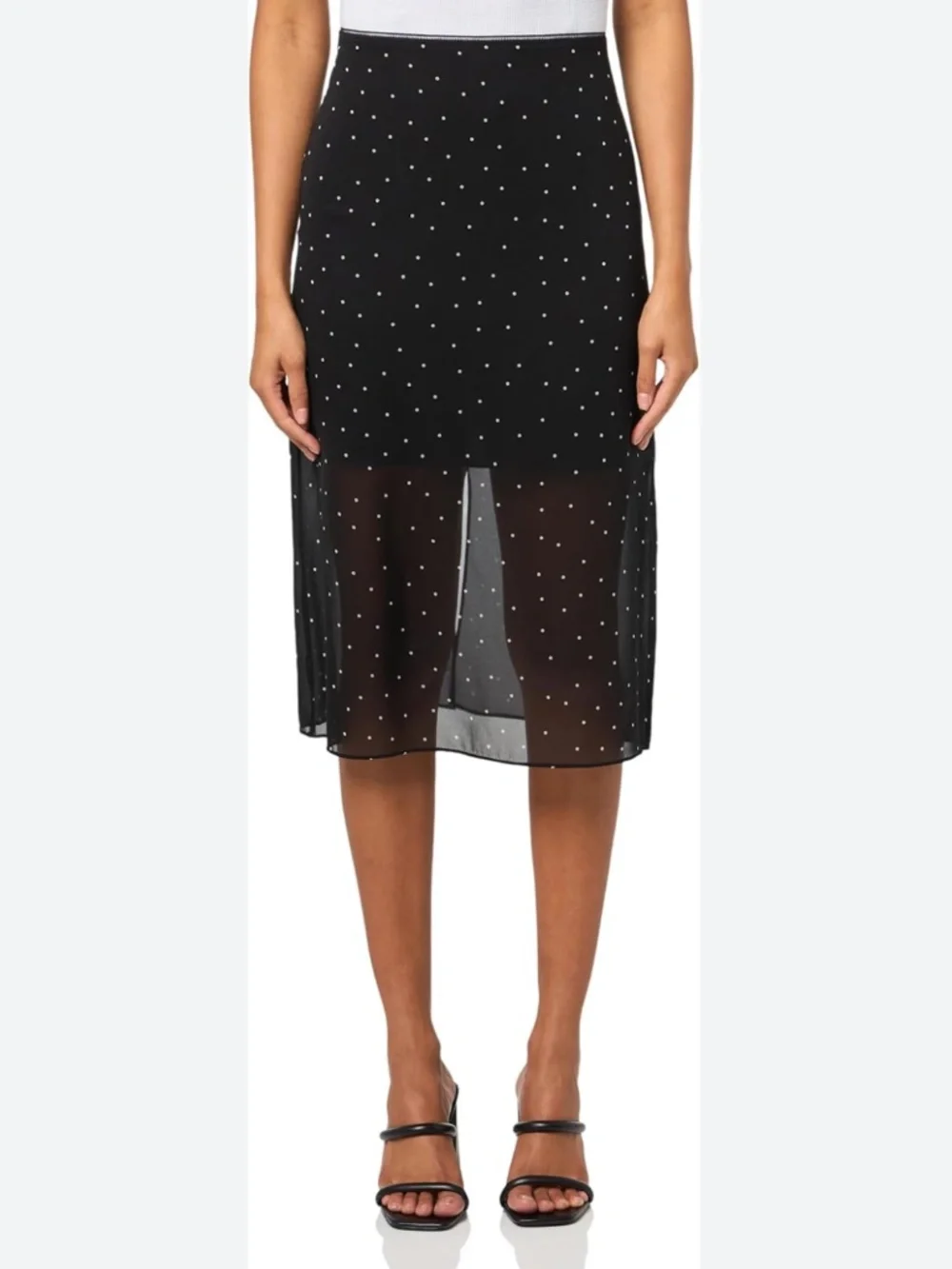 VINCE  Polka Dot Sheer Stretch Silk Midi Skirt